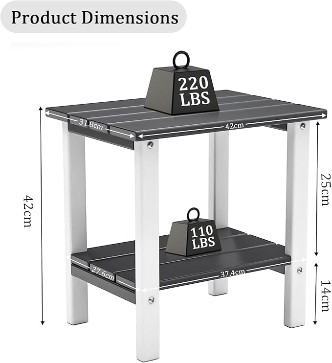 OTSUN Adirondack Outdoor Side Table, 16" HDPE Patio Side Table with Shelf, Weather Resistant Easy Maintenance for Backyard Pool Porch Garden & Lawn