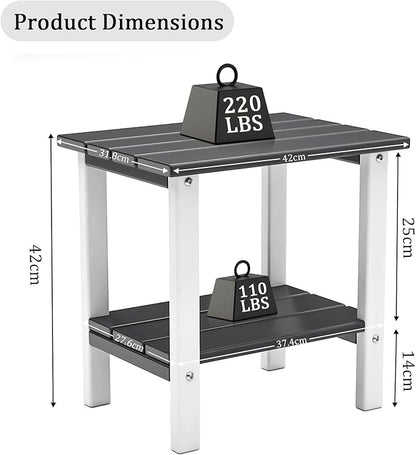 OTSUN Adirondack Outdoor Side Table, 16" HDPE Patio Side Table with Shelf, Weather Resistant Easy Maintenance for Backyard Pool Porch Garden & Lawn