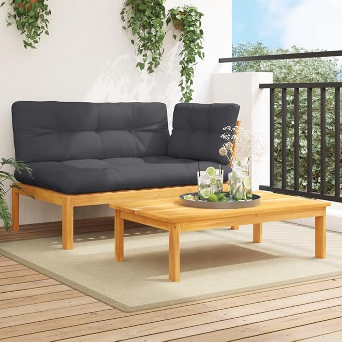 Pallet Sofa Set Anthracite and Natural Wood Garden Sofa Poolside sectional for Lawn Garden