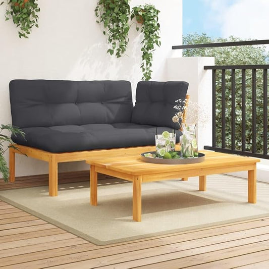 Pallet Sofa Set Anthracite and Natural Wood Garden Sofa Poolside sectional for Lawn Garden