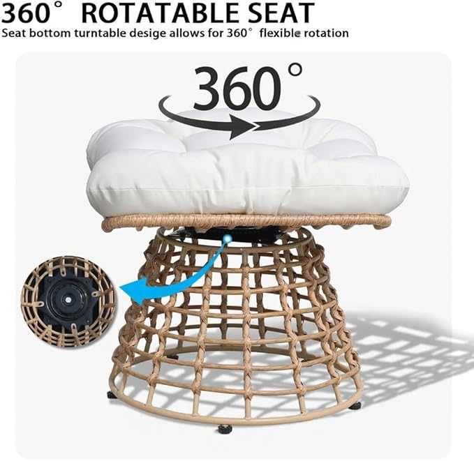 2 Pieces Swivel Outdoor Ottomans for Patio Foot Rest, PE Rattan Wicker Ottoman with Cushions - Photo 2