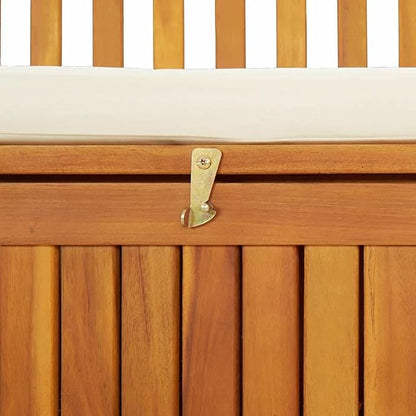 Solid Acacia Wood Storage Bench with Polyester Cushion, Rustic Natural Finish for Hallway Garden Patio Entryway, Durable Indoor Outdoor Seating and Decorative Furniture