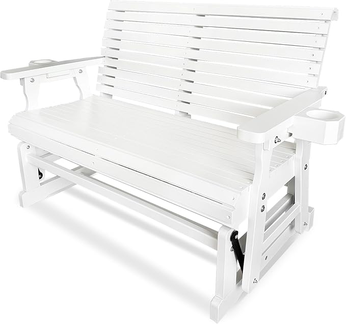 Fortune Candy Patio Glider with Cup Holders, High Roll Back and Deep Contoured Seat,Heavy Duty 800 Lb (White, 2-Seater) - Photo 1