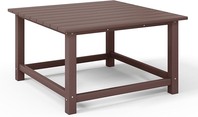 WestinTrends Malibu Low Outdoor HDPE Square Patio Coffee Table, Dark Brown