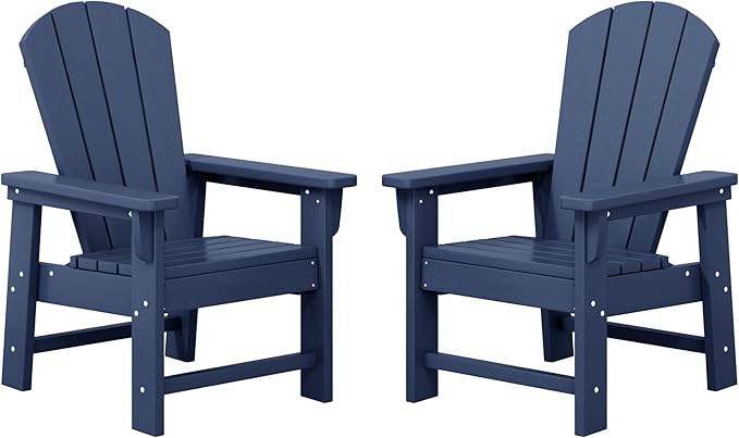 WestinTrends Malibu Kids Outdoor Adirondack Plastic Patio Chair (Set of 2), Navy Blue