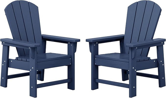 WestinTrends Malibu Kids Outdoor Adirondack Plastic Patio Chair (Set of 2), Navy Blue
