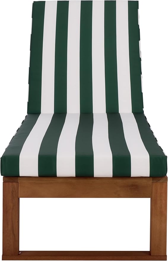 SAFAVIEH Outdoor Patio Furniture Collection - Sophie Natural Brown Solid Wood Chaise Lounge Chair, Adjustable Reclining, Hunter Green Stripe Cushion (PAT7101H)
