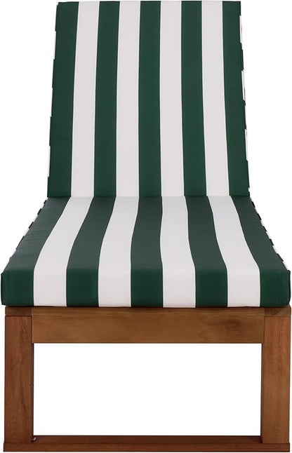 SAFAVIEH Outdoor Patio Furniture Collection - Sophie Natural Brown Solid Wood Chaise Lounge Chair, Adjustable Reclining, Hunter Green Stripe Cushion (PAT7101H)