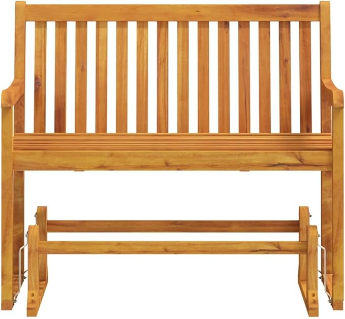 Solid Acacia Wood Two-Seat Glider Garden Bench 43.3"x43.3"x38.2" Rustic Brown Oiled Finish Rocking Seat for Patio, Porch, Balcony & Backyard Outdoor Living