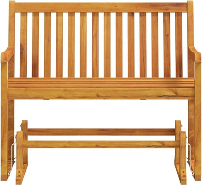 Solid Acacia Wood Two-Seat Glider Garden Bench 43.3"x43.3"x38.2" Rustic Brown Oiled Finish Rocking Seat for Patio, Porch, Balcony & Backyard Outdoor Living