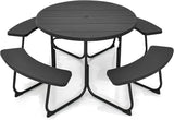 Round Picnic Table for Outdoors, 8 Person Outdoor Picnic Tables & Benches Set with Umbrella Hole - Photo 1