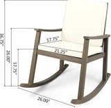 Outdoor Rocking Chair with Armrests and Cushions, Acacia Wood Structure, for Garden, Patio or Balcony, Cream+Grey - Photo 2