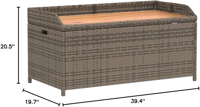 Outdoor Storage Bench with Synthetic Rattan, Acacia Wood Top, Weather-Resistant Patio Seating for Garden or Balcony Gray, 19.7 x 39.4 x 20.5 in