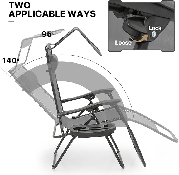 MoNiBloom Zero Gravity Chair with Canopy Shade, Patio Anti Gravity Recliner - Photo 6