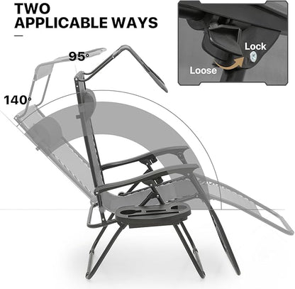 MoNiBloom Zero Gravity Chair with Canopy Shade, Patio Anti Gravity Recliner, Foldable Outdoor Lounger with Cup Holder Tray and Headrest for Beach Camping, Grey