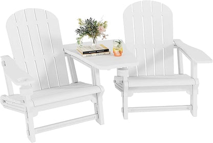 Shintenchi Adirondack Chairs Set of 2,HDPE Adirondack Chairs w/Removable Tablelop & Umbrella Hole,All-Weather Wooden Textured Plastic Outdoor Chairs w/Cup Holders for Garden Backyard Pool,White