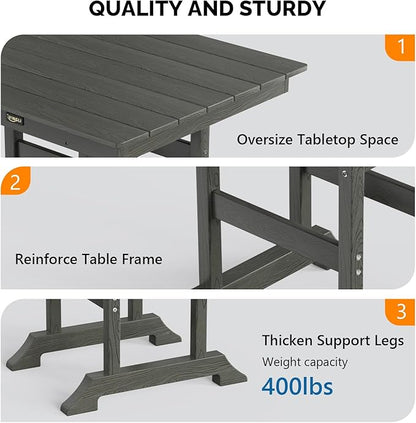 VINGLI 32" Outdoor Bar Table, HDPE Square Patio Bar Height Table with Umbrella Hole All Weather Tall Bistro Table for Patio, Garden, Poolside (Gray)