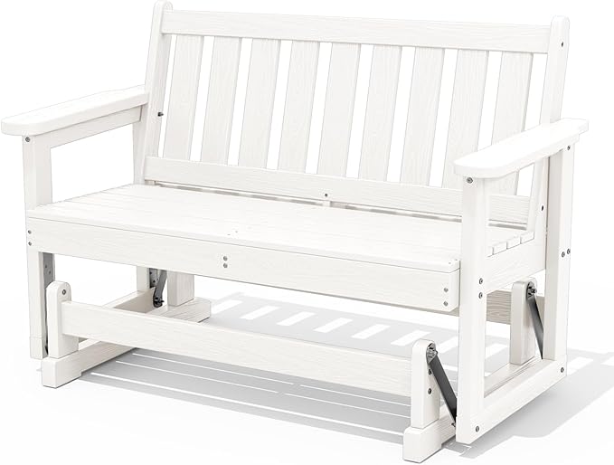 SERWALL 2 Person Patio Glider Rocking Chair, HDPE Material Weather-Resistant Swinging Bench for Outdoor Porch Garden - Photo 1