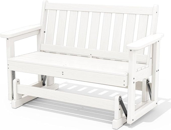 SERWALL 2 Person Patio Glider Rocking Chair, HDPE Material Weather-Resistant Swinging Bench for Outdoor Porch Garden - Photo 1