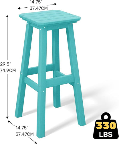 Costaelm 29" Height Outdoor Bar Stools, All-Weather Bar Stools, Adirondack Poly Patio Square Bar Stool for Patio, Deck, Kitchen Counter and Garden, Turquoise