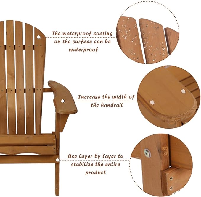 Adirondack Chair Patio Chairs Lawn Chair Folding Adirondack Chair Outdoor Chairs Patio Seating Fire Pit Chairs Wood Chairs for Adults Yard Garden w/Natural Finish