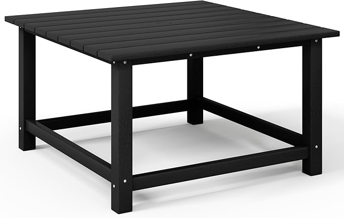 Costaelm Patio Conversation Table, Tatio Accent HDPE Outdoor Weather Resistant, Square Outdoor Porch Balcony Patio Drink Table for Outside, Pool, Backyard, Black