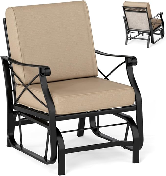 Black Metal Patio Glider Chair Outdoor Rocking Chair, Ergonomic Gliding Bench for Porch Garden Heavy Duty Lawn Furniture - Photo 1