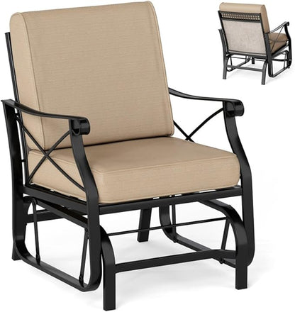 Black Metal Patio Glider Chair Outdoor Rocking Chair, Ergonomic Gliding Bench for Porch Garden Heavy Duty Lawn Furniture, Porch Rocking Chair with Ergonomic Sling Seat