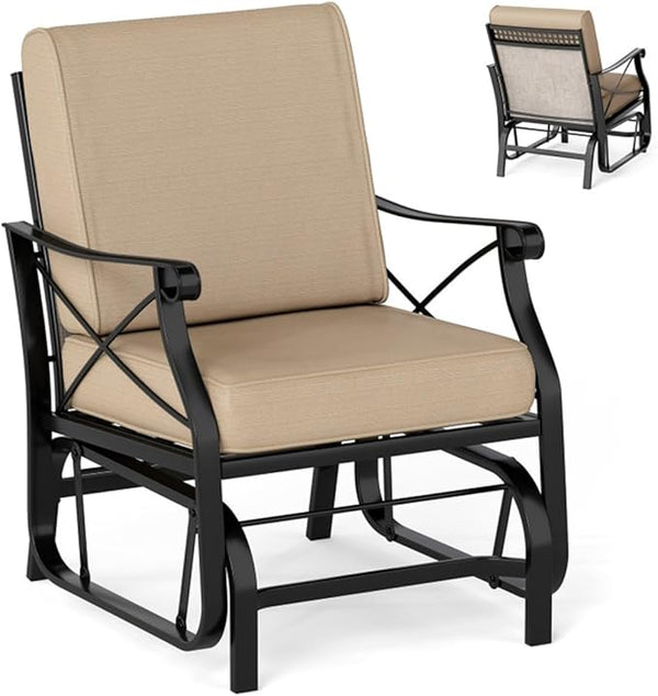 Black Metal Patio Glider Chair Outdoor Rocking Chair, Ergonomic Gliding Bench for Porch Garden Heavy Duty Lawn Furniture - Photo 1
