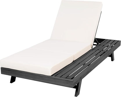 Christopher Knight Home Dami Patio Chaise Lounge Chair Outdoor with Foldable Cushion, Acacia Wood Poolside Sun Lounger with Space Available On One Side, Adjustable Backrest Pool Lounger, Black + Cream