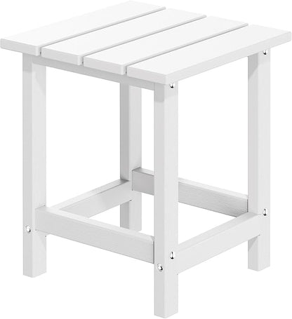 MUCHENGHY Adirondack Outdoor Side Table, 14.7" Patio Side Table Weather Resistant, HDPE Outdoor End Tables for Patio, White