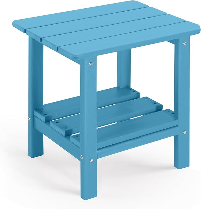 Adirondack Outdoor Side Table, 2-Tier Small Patio End Table, Weather Resistant HDPE Outdoor End Tables for Garden, Lawn, Pool, Beach, Porch, Deck, Backyard - Square, Turquoise