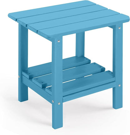 Adirondack Outdoor Side Table, 2-Tier Small Patio End Table, Weather Resistant HDPE Outdoor End Tables for Garden, Lawn, Pool, Beach, Porch, Deck, Backyard - Square, Turquoise