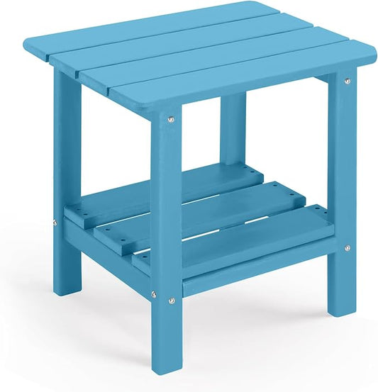 Adirondack Outdoor Side Table, 2-Tier Small Patio End Table, Weather Resistant HDPE Outdoor End Tables for Garden, Lawn, Pool, Beach, Porch, Deck, Backyard - Square, Turquoise