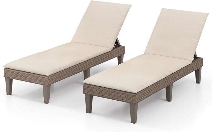HAPPYGRILL Outdoor Chaise Lounge Chair Rattan Recliner Lounger with Removable Cushion & 3-Level Adjustable Backrest - Photo 1