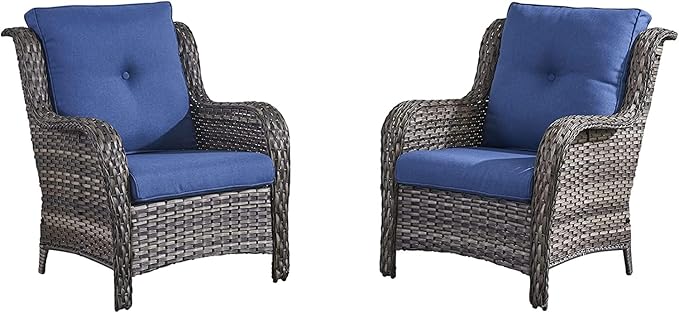 HUMMUH 4 Pieces Patio Bistro Set Wicker Patio Chairs Set of 2 with Ottomans Rattan Outdoor Furniture Conversation Set - Photo 3