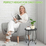 Thyle 2 Pcs Outdoor Side Table with Flower Cutout 13" Metal Small Round Weather Resistant Patio Side Tables for Outside - Photo 6