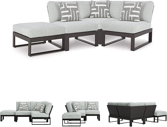 Signature Design by Ashley Beachloft Right-Arm Facing Casual 4-Piece Outdoor Sectional with Cushion and 3 Throw Pillows - Photo 6