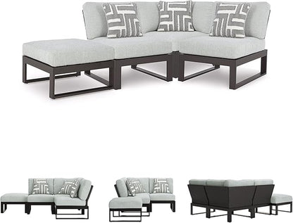 Signature Design by Ashley Beachloft Right-Arm Facing Casual 4-Piece Outdoor Sectional with Cushion and 3 Throw Pillows, Light Gray
