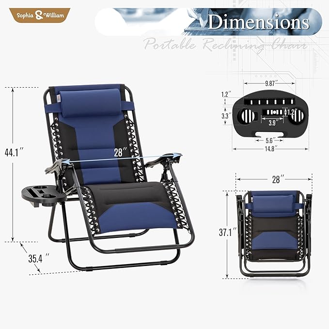 Sophia & William Oversized XL Zero Gravity Recliner Chair Set of 2 Padded - Photo 3