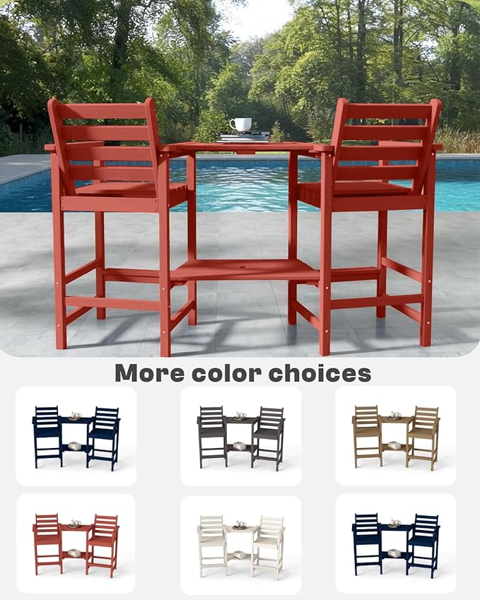 Tall Adirondack Chairs Set of 2, Bar Height HDPE Outdoor Chairs with Connecting Tray & Umbrella Hole, Balcony Patio Adirondack Chairs for Deck, Garden, Lawn (Terracotta)