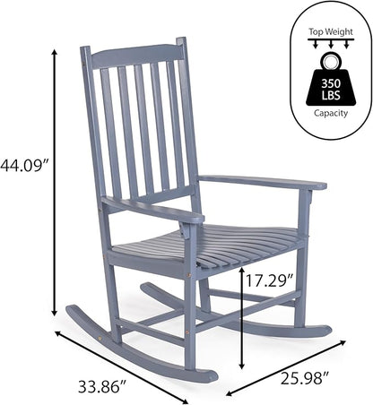 Eyely KCR300F Orvindar Farmhouse Classic Slat-Back 350-LBS Support Acacia Wood Outdoor Rocking Chair, Cashmere Blue