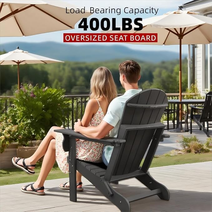 Folding Adirondack Chair, HDPE Plastic Black Adirondack Chairs Weather Resistant - Photo 2