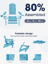 KINGYES Folding Adirondack Chair with Dual Cup Holders - HDPE All-Weather Outdoor Chairs - Photo 7