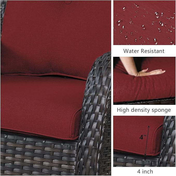 HUMMUH 6 Pieces Patio Furniture Set Wicker Patio Chairs Set of 2 with Sofa Ottomans Side Table Outdoor Furniture - Photo 7