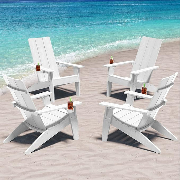 MXIMU Modern Adirondack Chairs Set of 4 Weather Resistant with Cup Holder Oversize Plastic Fire Pit Chairs Plastic - Photo 1