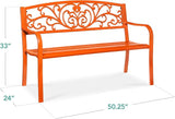 Best Choice Products Outdoor Bench Steel Garden Patio Porch Furniture for Lawn, Park, Deck w/Floral Design Backrest - Photo 2