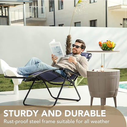 Devoko Patio Zero Gravity Chair Outdoor Folding Adjustable Reclining Chairs Pool Side Using Lawn Lounge Chair with Pillow Set of 2 (Dark Blue)