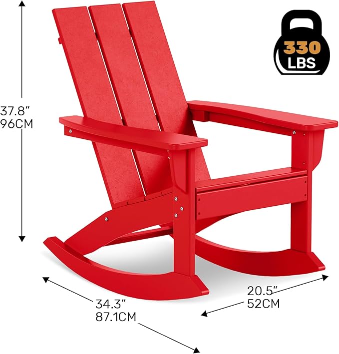 Costaelm Outdoor Adirondack Chair, All Weather Resistant Lawn Chairs Balcony Chair and Fire Pit Chairs, Patio Chair Outdoor Porch Rocking Chair High Back HDPE Poly Lumber, Red