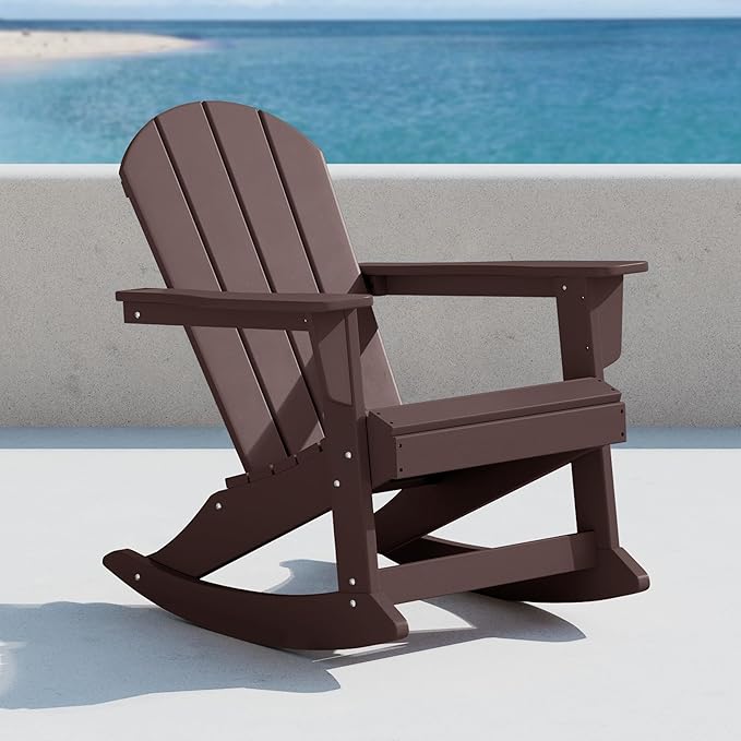 WO WESTIN OUTDOOR HDPE Laguna Outdoor Rocking Poly Adirondack Chair, Dark Brown